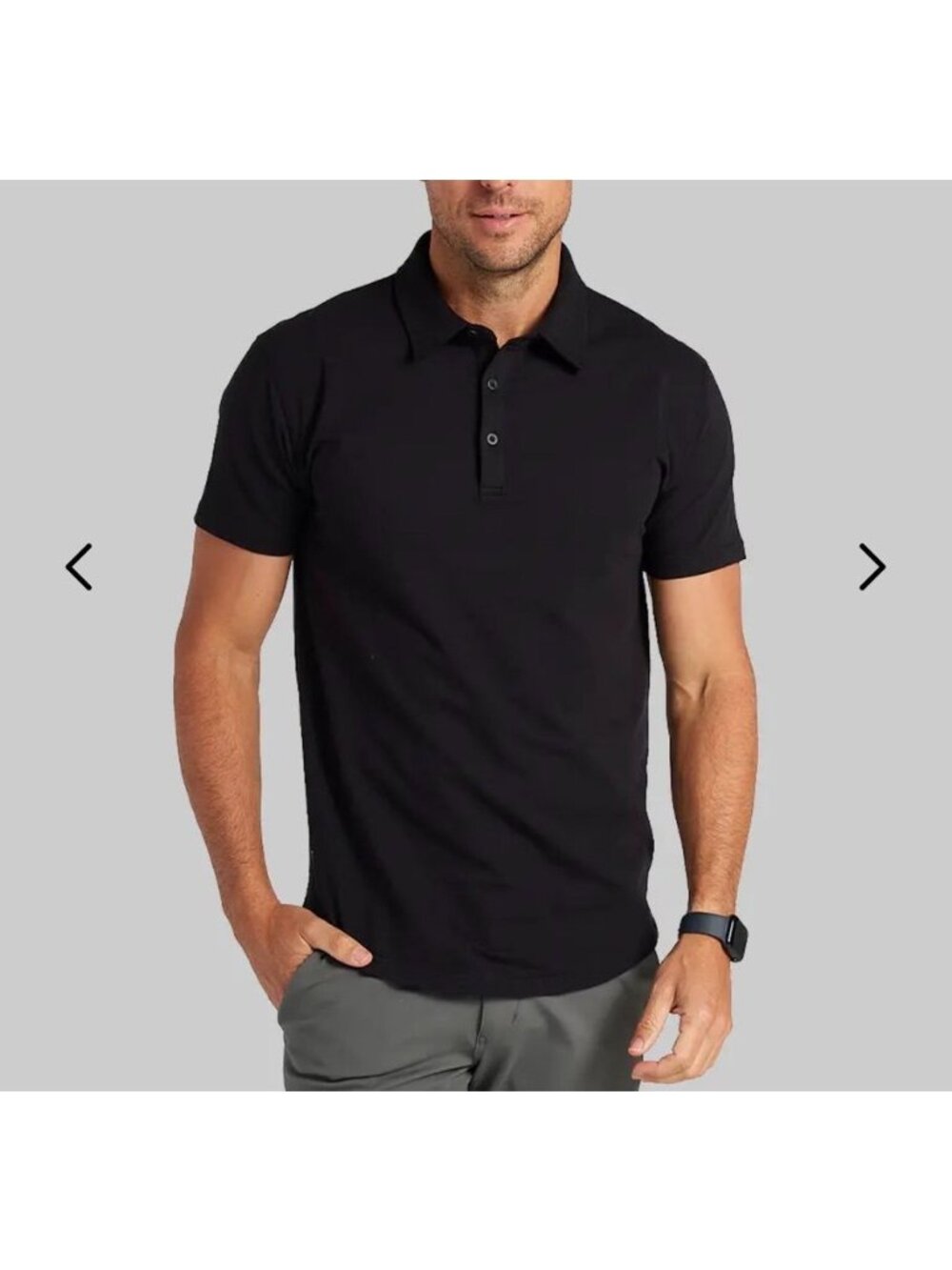 BYLT Mens Sz L Black Polo Premium LUX Fabric Stretch Drop Cut Hem Classic Staple
